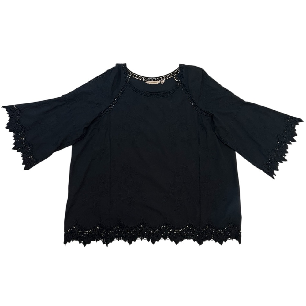 Soft Surroundings Black Embroidered and Crocheted Bell Sleeve Top - Picture 5 of 10